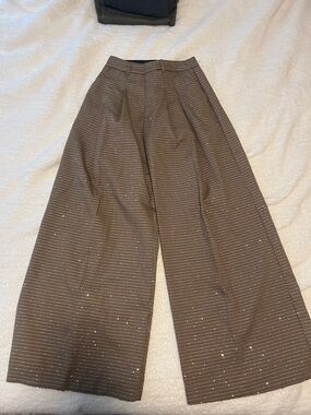 Maeve Wide Leg Brown Tweed Pants